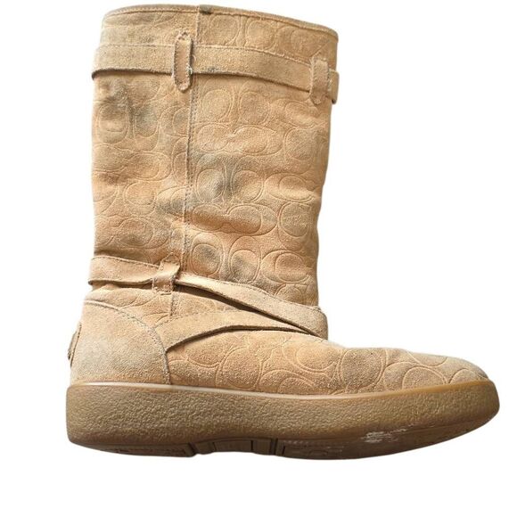 Coach Women's Size 6.5 Yellow Tan Thelma Suede Logo Boots - Picture 8 of 11